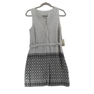 A New Day Striped‎ Shift Dress XS White Black Geometric Belted Diamond Crew Mini